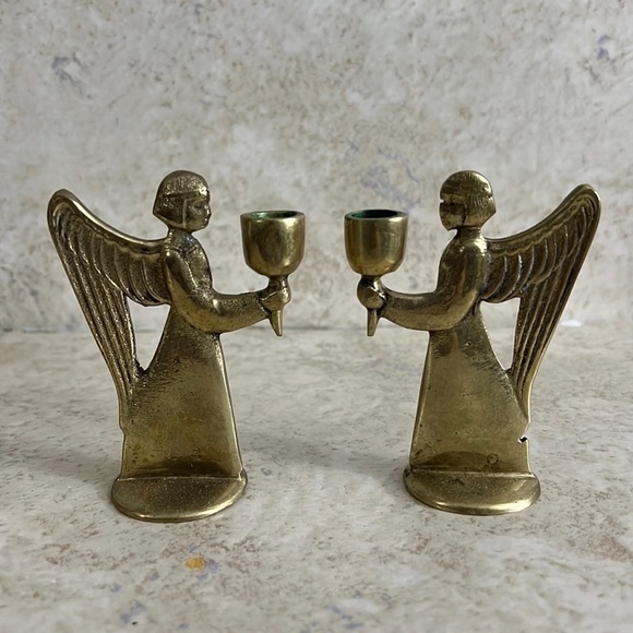 Vintage Brass Candlestick Holders Angels - Picture 1 of 8